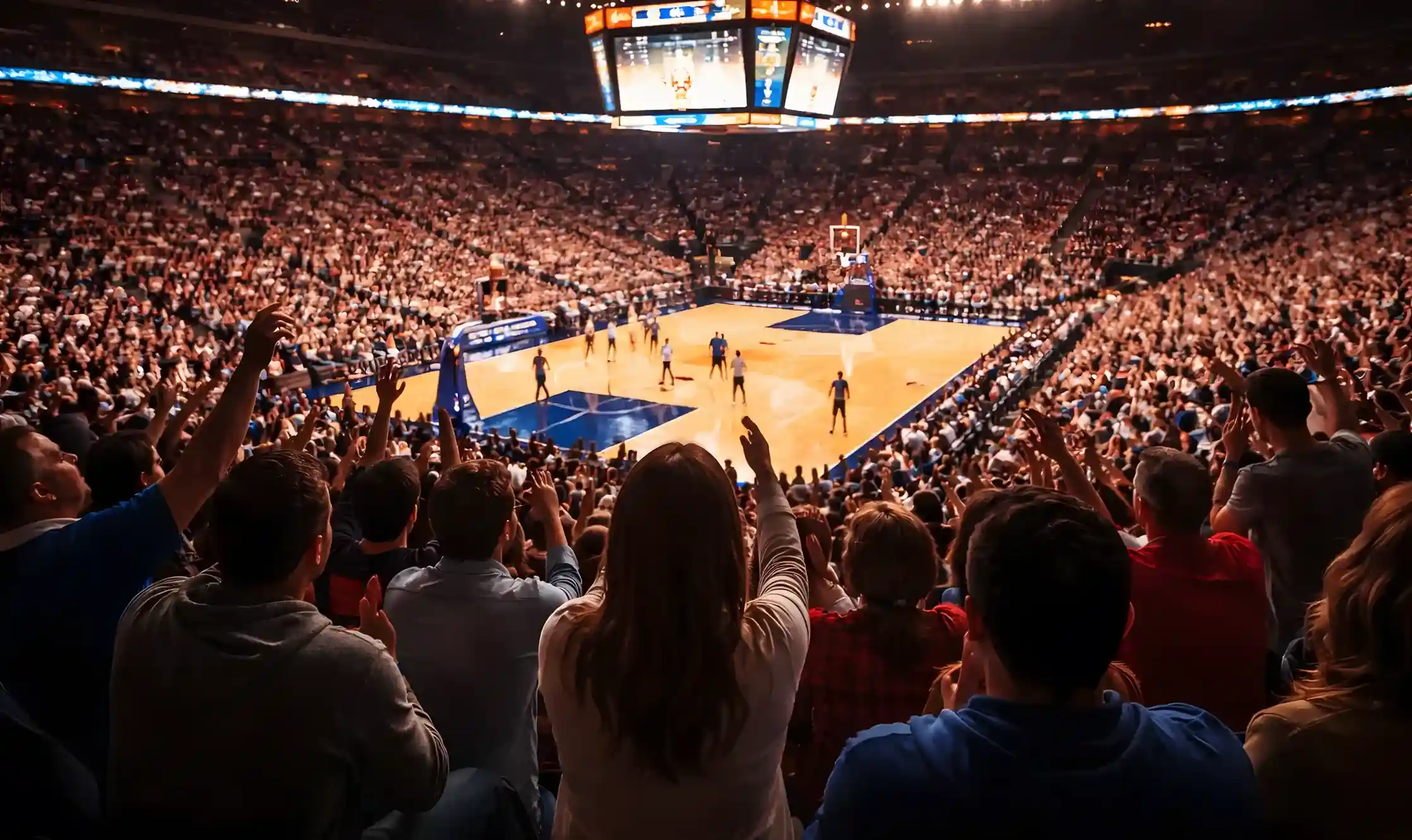 Φίλαθλοι παρακολουθούν αγώνα μπάσκετ σε κλειστό γήπεδο