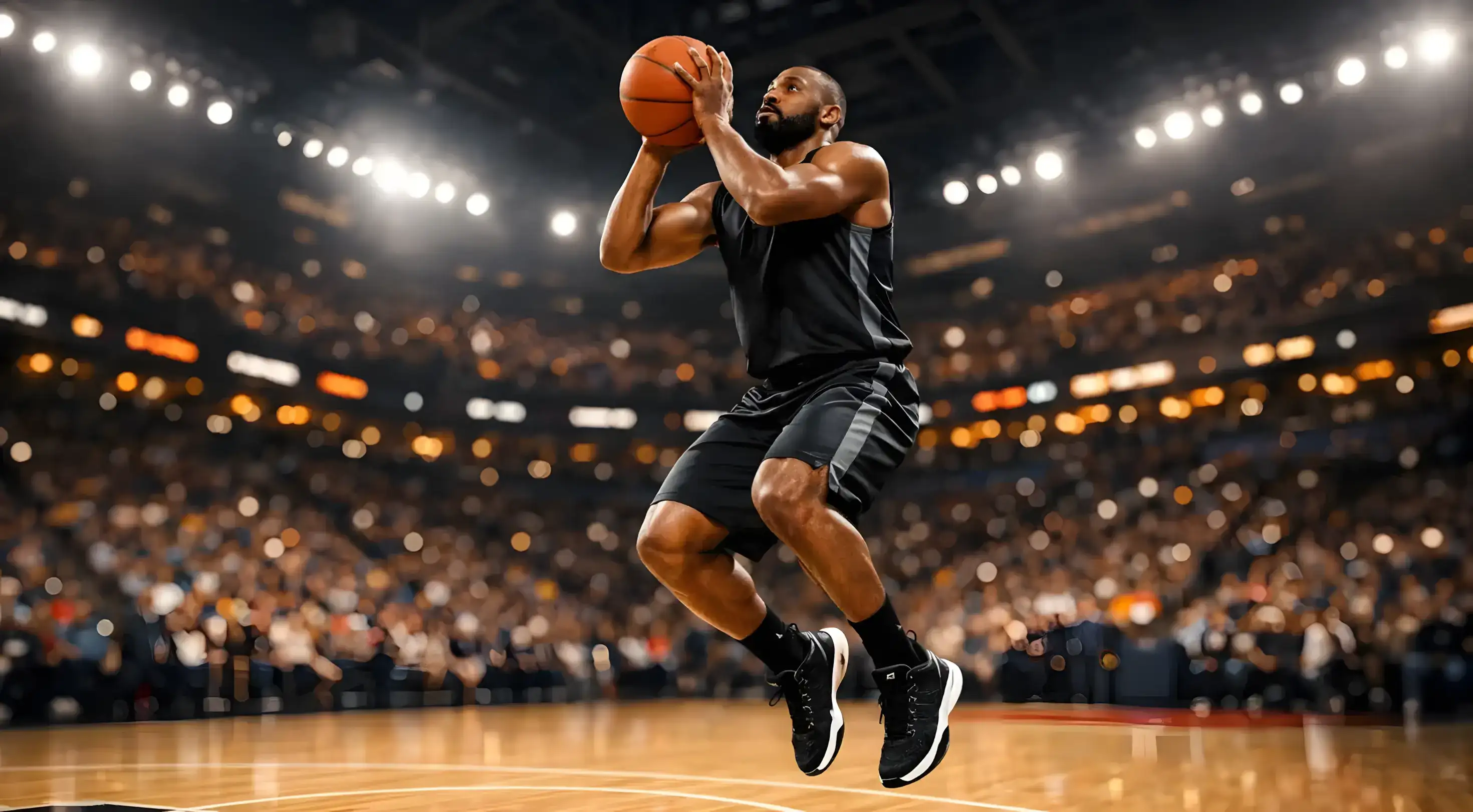 Παίκτης μπάσκετ ετοιμάζεται για σουτ σε γεμάτο γήπεδο